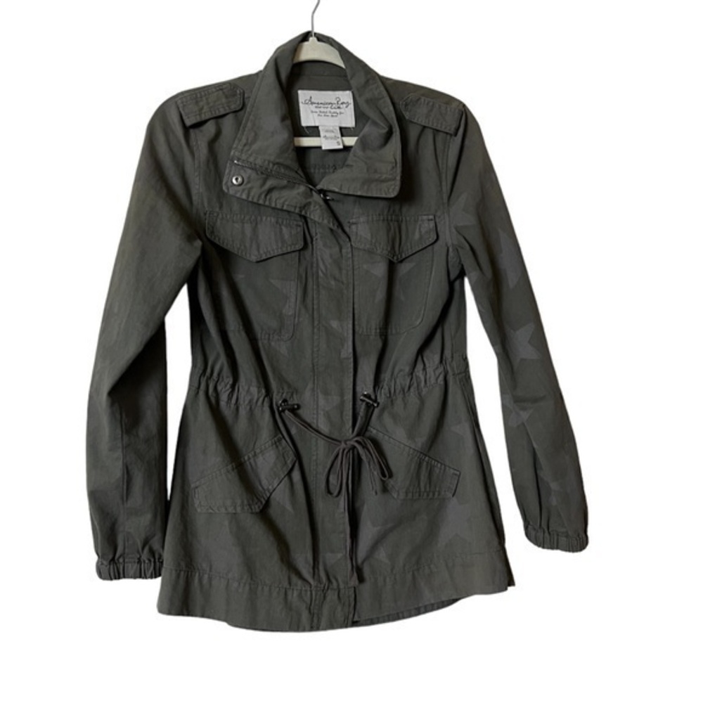 AMERICAN RAG CIE star motif olive green unlined cotton army utility jacket